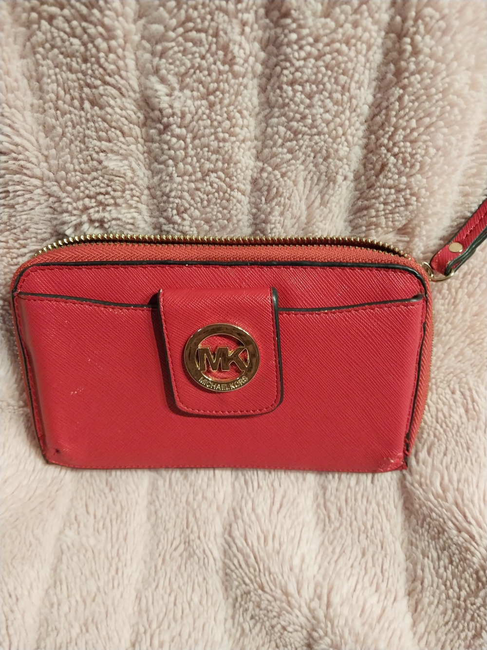 Michael Kors Red Saffiano Leather Zip-Around Wallet